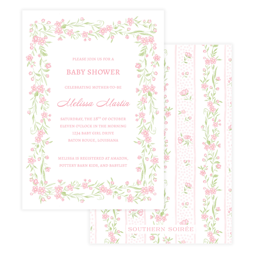 Pink Floral Vine Border Invitation
