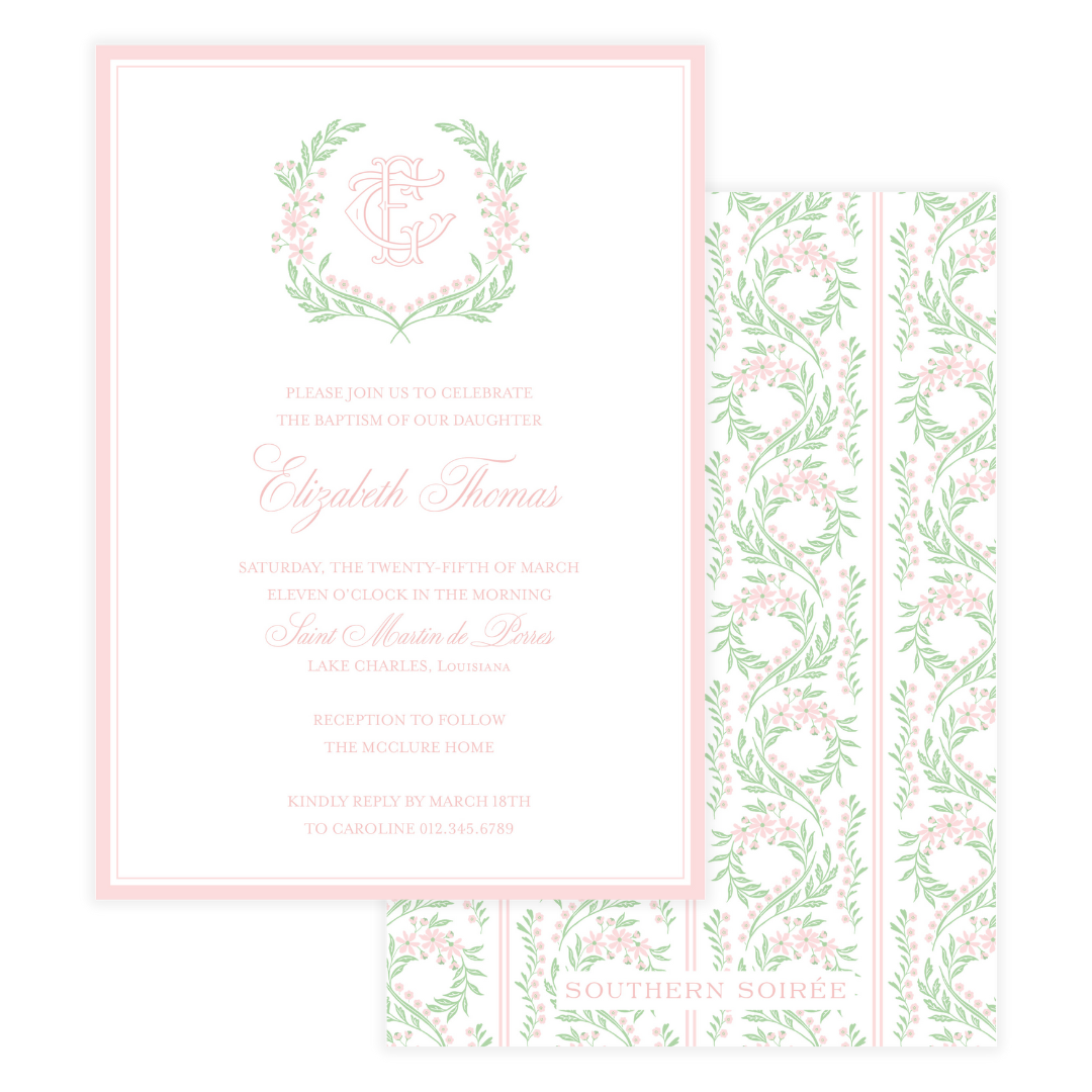 Chinoiserie Pink Block Crest Invitation