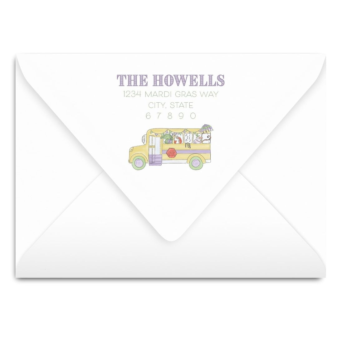Fat TWOsday Mardi Gras Bus Striped Invitation