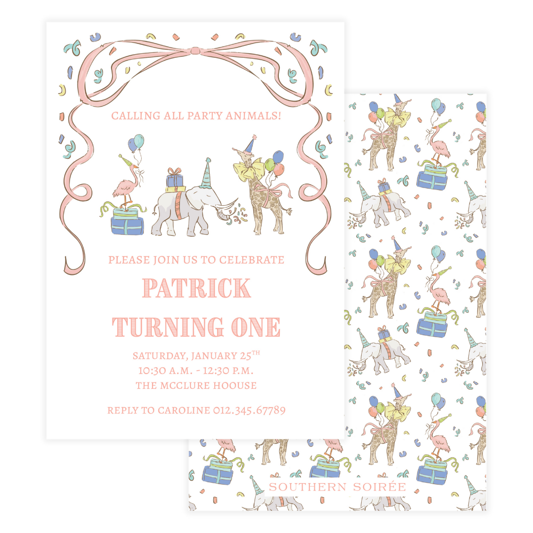 Pink Small Party Animals Invitation
