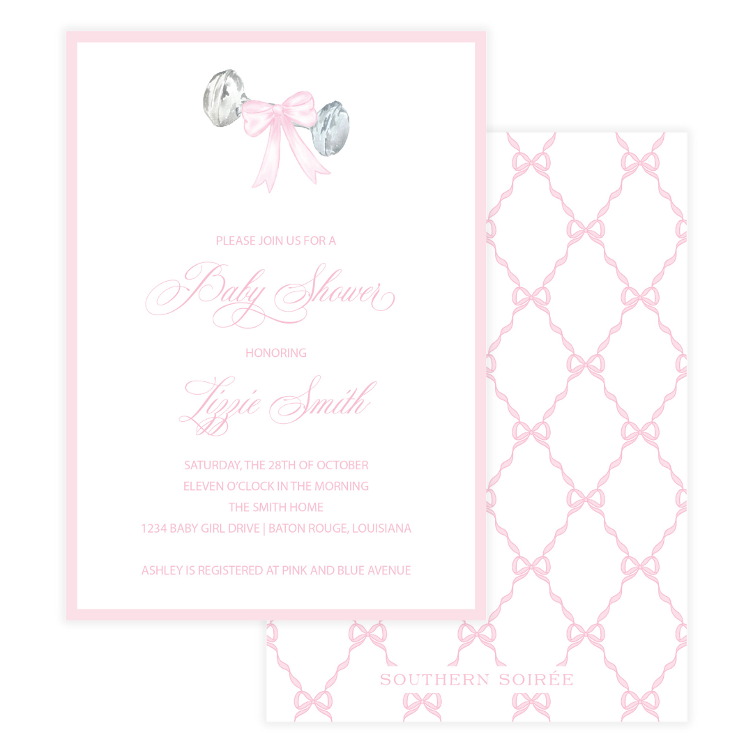 Rattle and Pink Bow Invitation