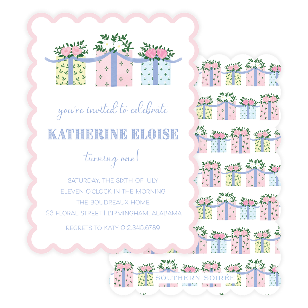 Floral Gift Scallop Invitation