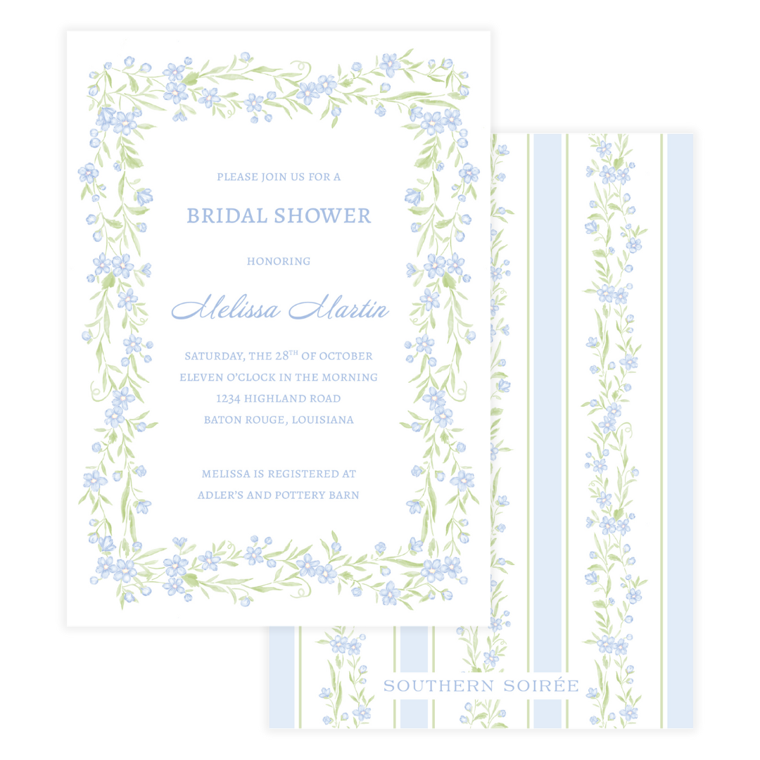 Blue Floral Vine Border Invitation