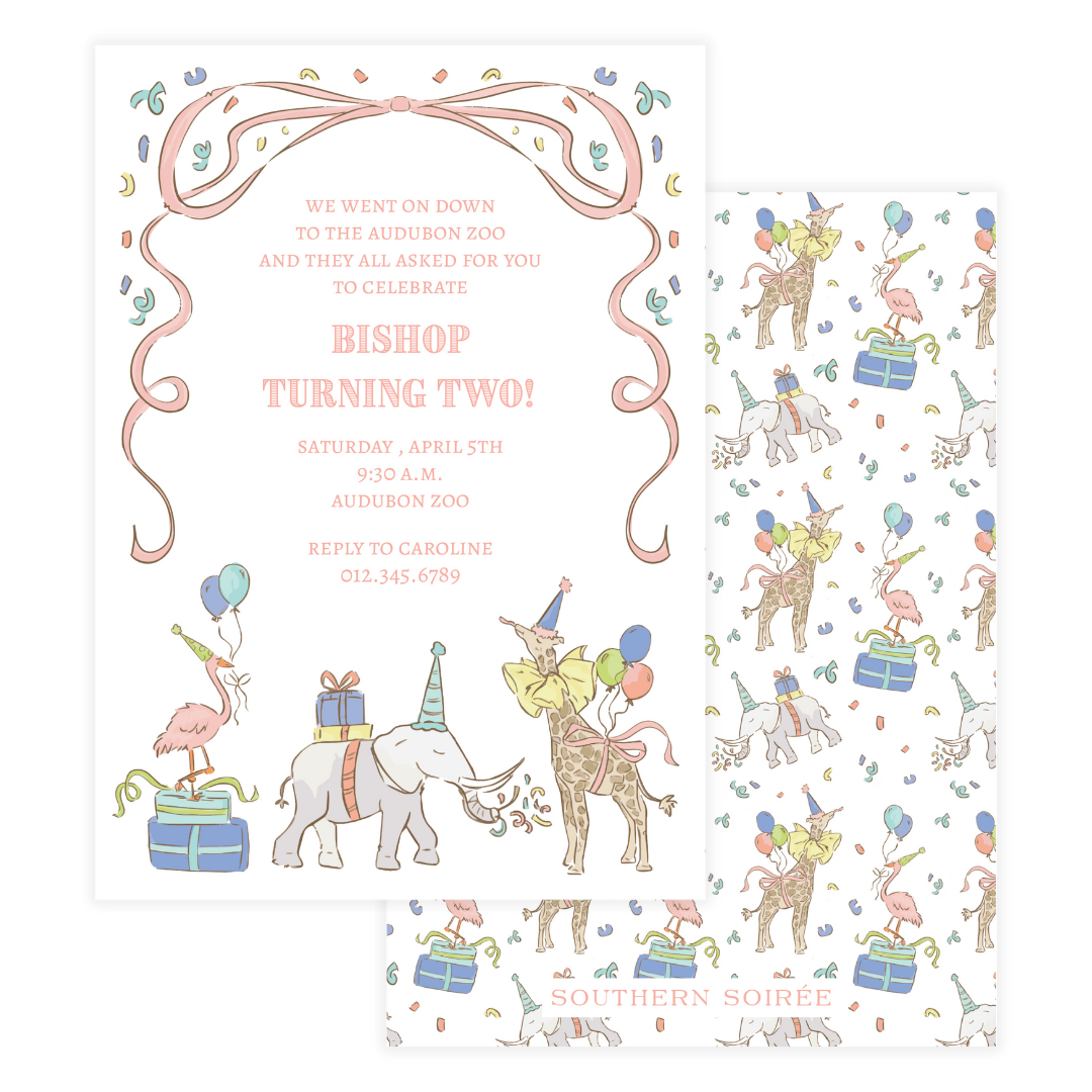 Pink Party Animals Invitation