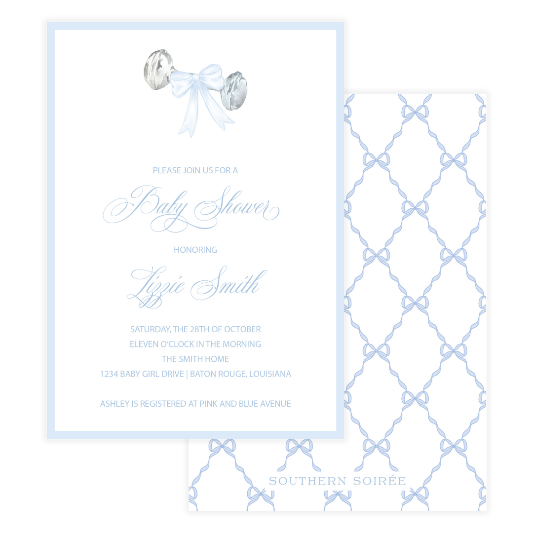 Rattle and Blue Bow Invitation