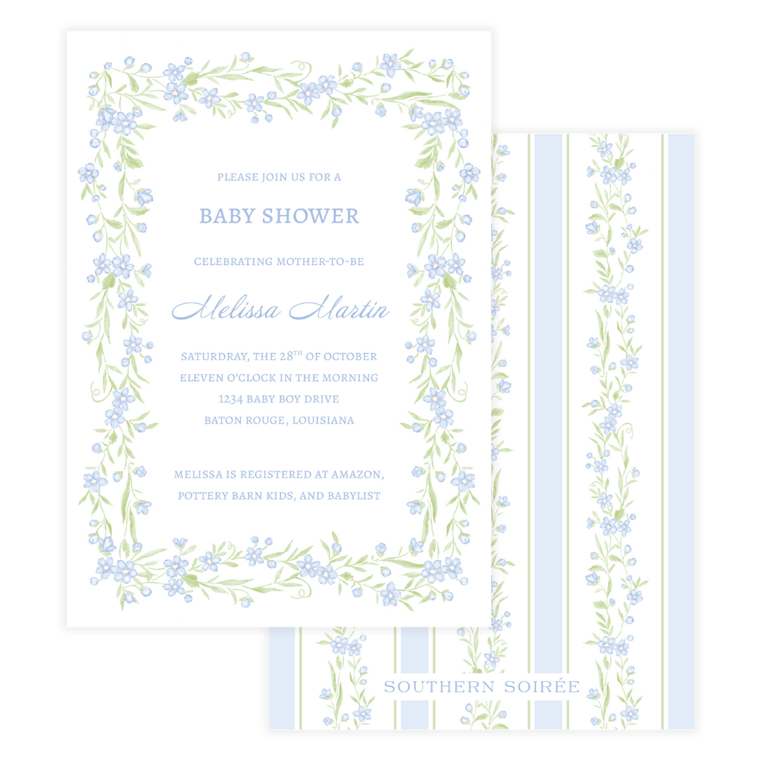 Blue Floral Vine Border Invitation