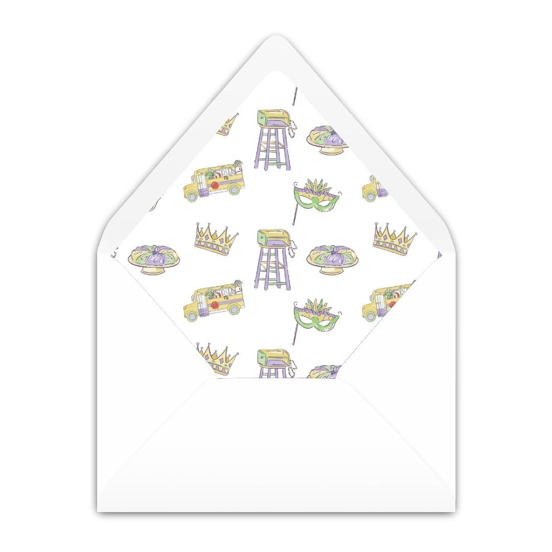 Fat TWOsday Mardi Gras Bus Striped Invitation