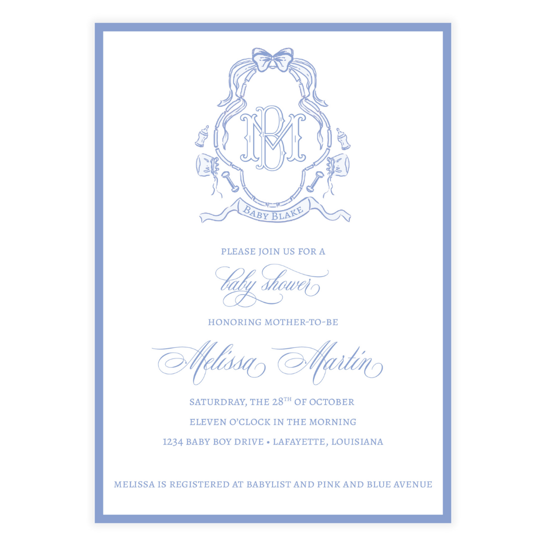 Baby Crest Blue Invitation
