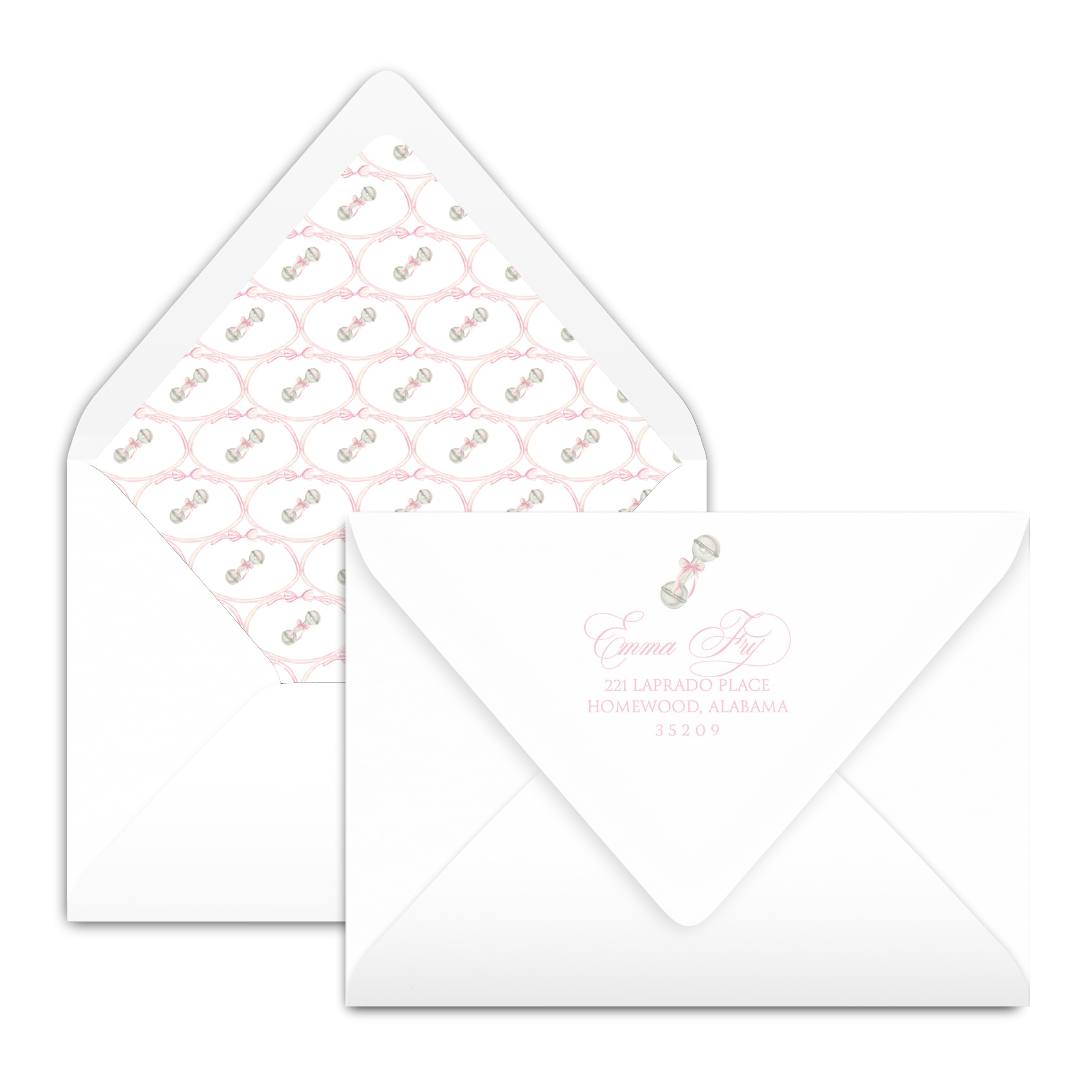 Heirloom Moments Pink Rattle Invitation