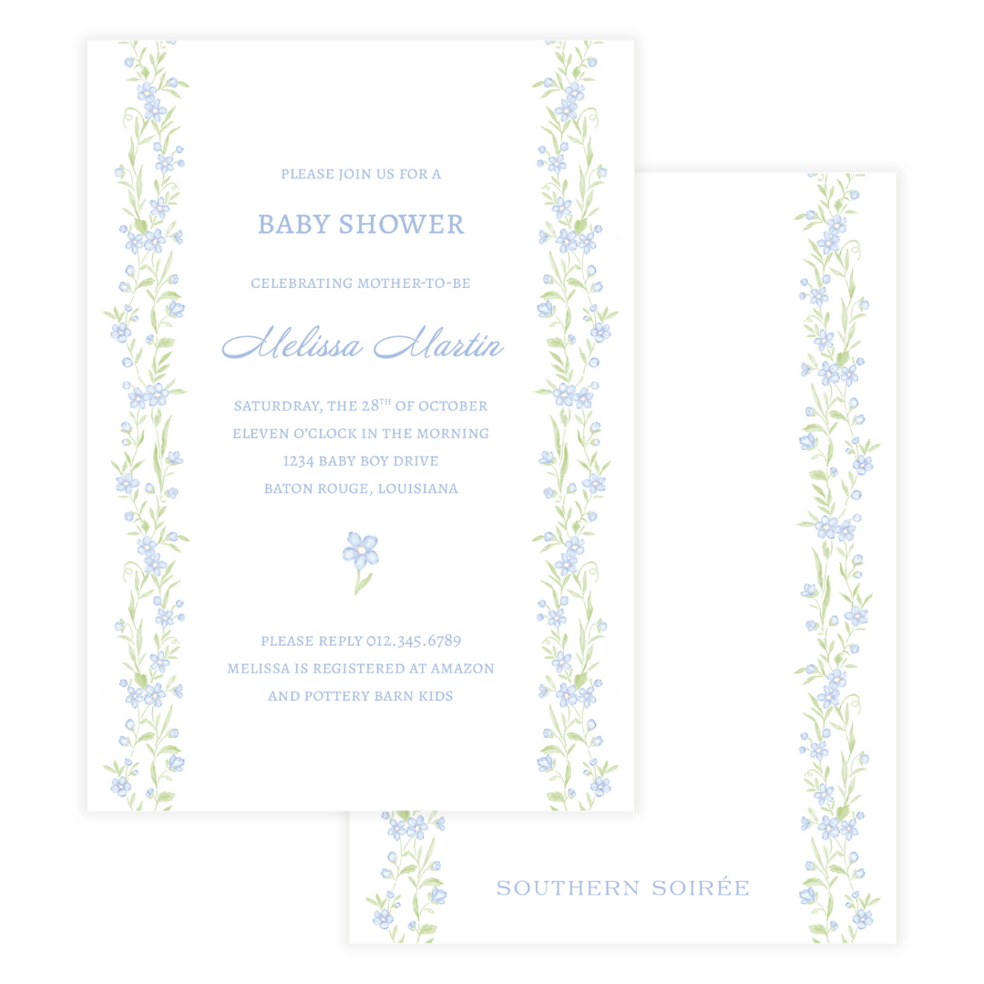 Blue Floral Vine Invitation