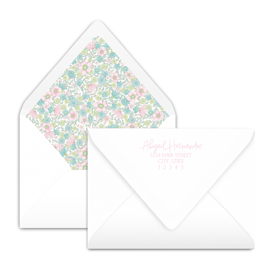Ditsy Pink & Green Floral Notecard