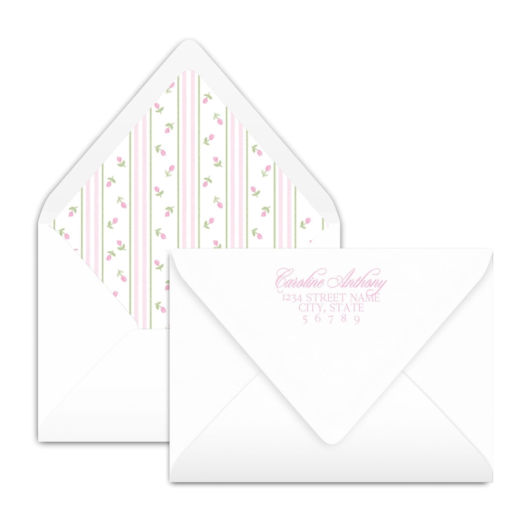 Pink Rosebud Stripe Notecard