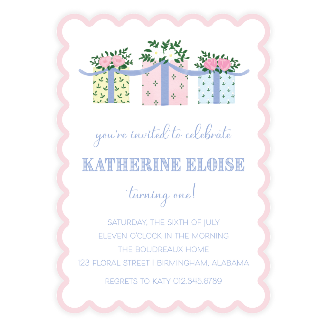 Floral Gift Scallop Invitation