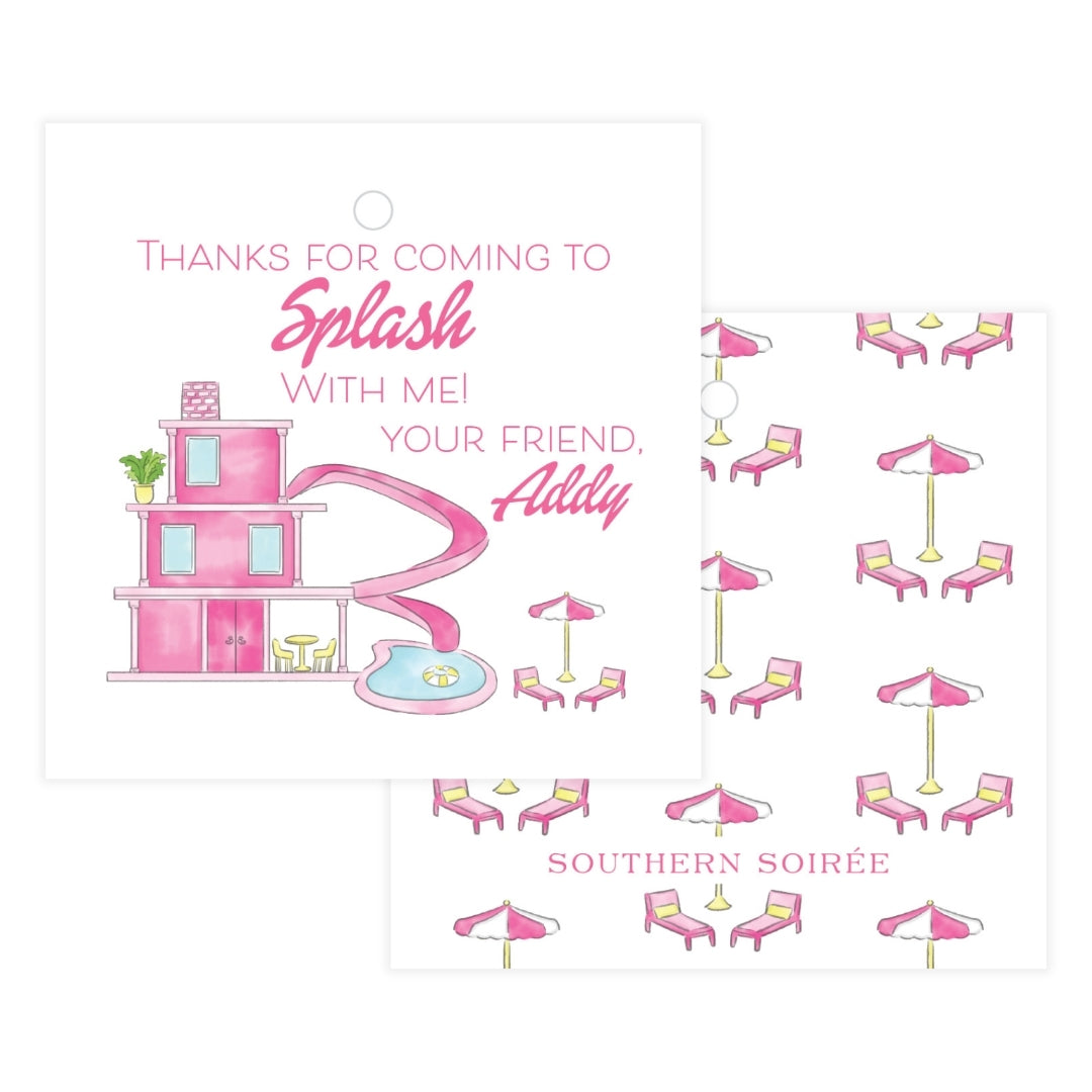 Dreamhouse Pool Party Square Favor Tag