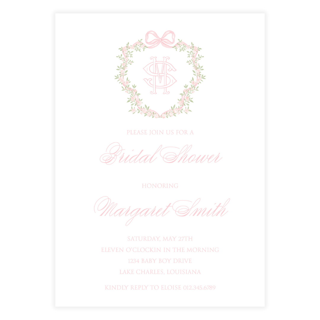 Pink Ribbon and Rose Crest Invitation