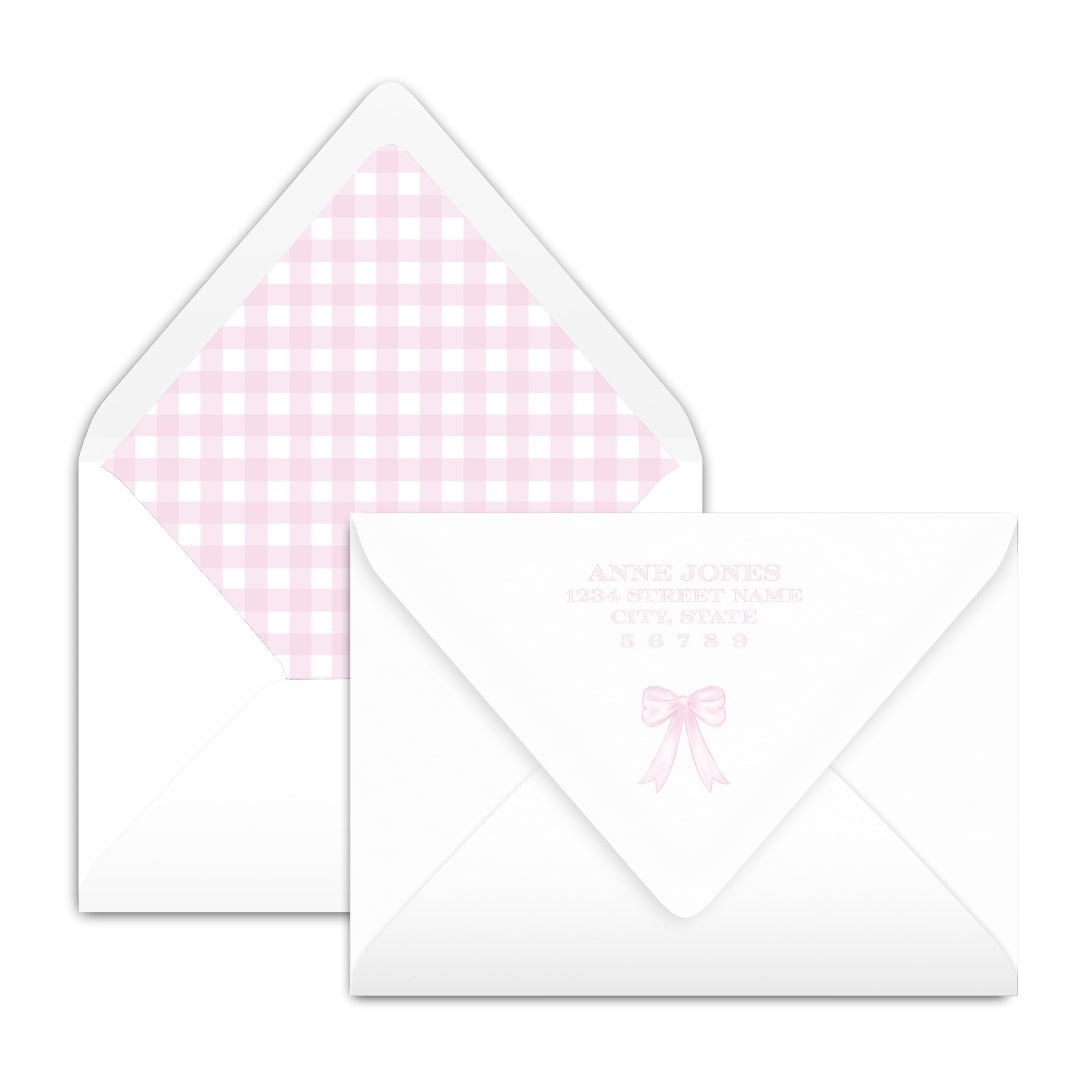Pink Gingham with Bow Notecard