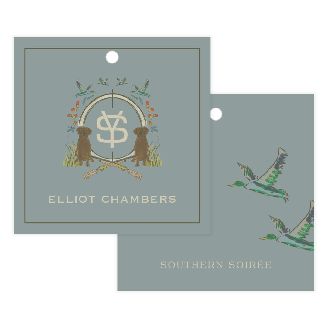 Chocolate Lab Duck Hunting Blue Crest Gift Tag Square