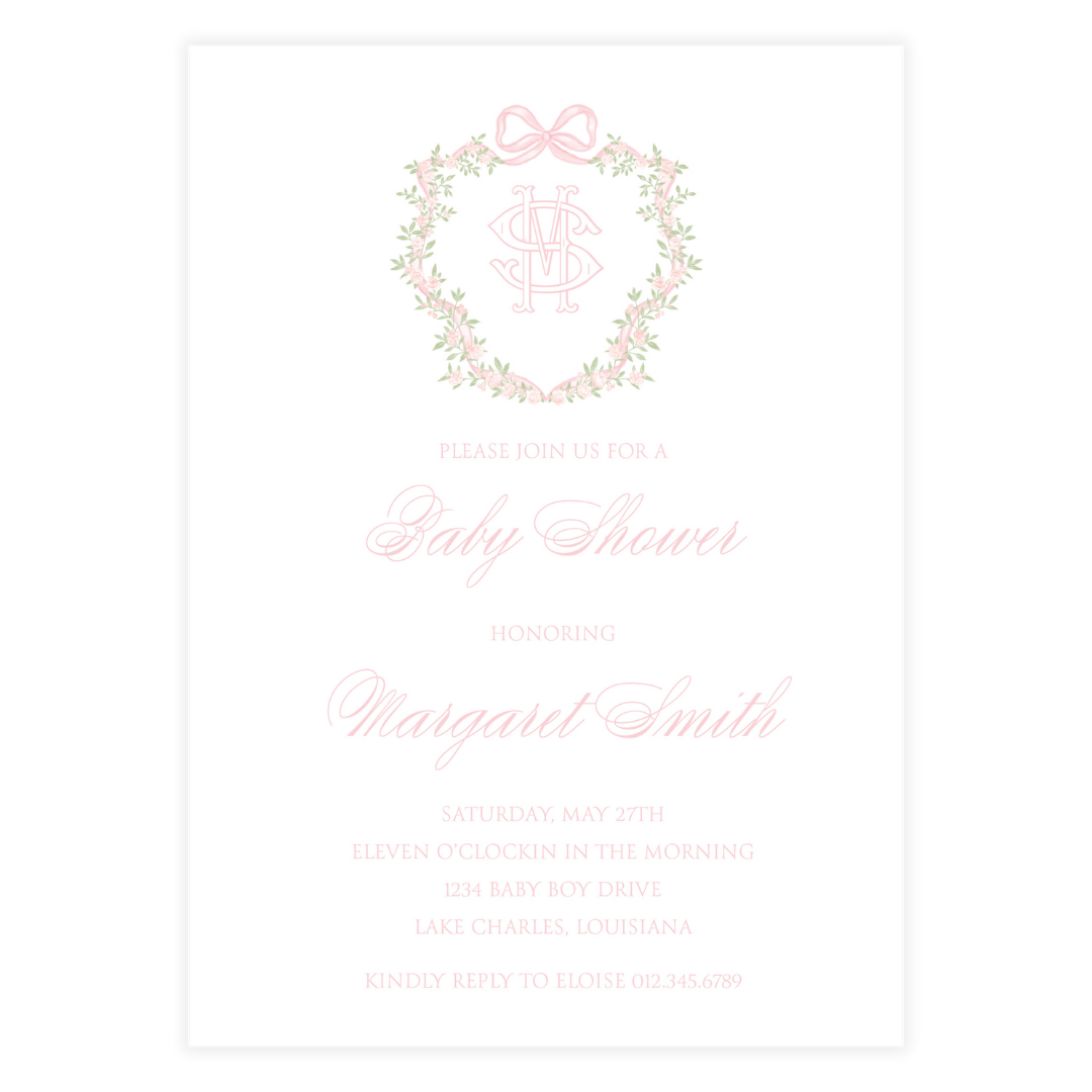 Pink Ribbon and Rose Crest Invitation