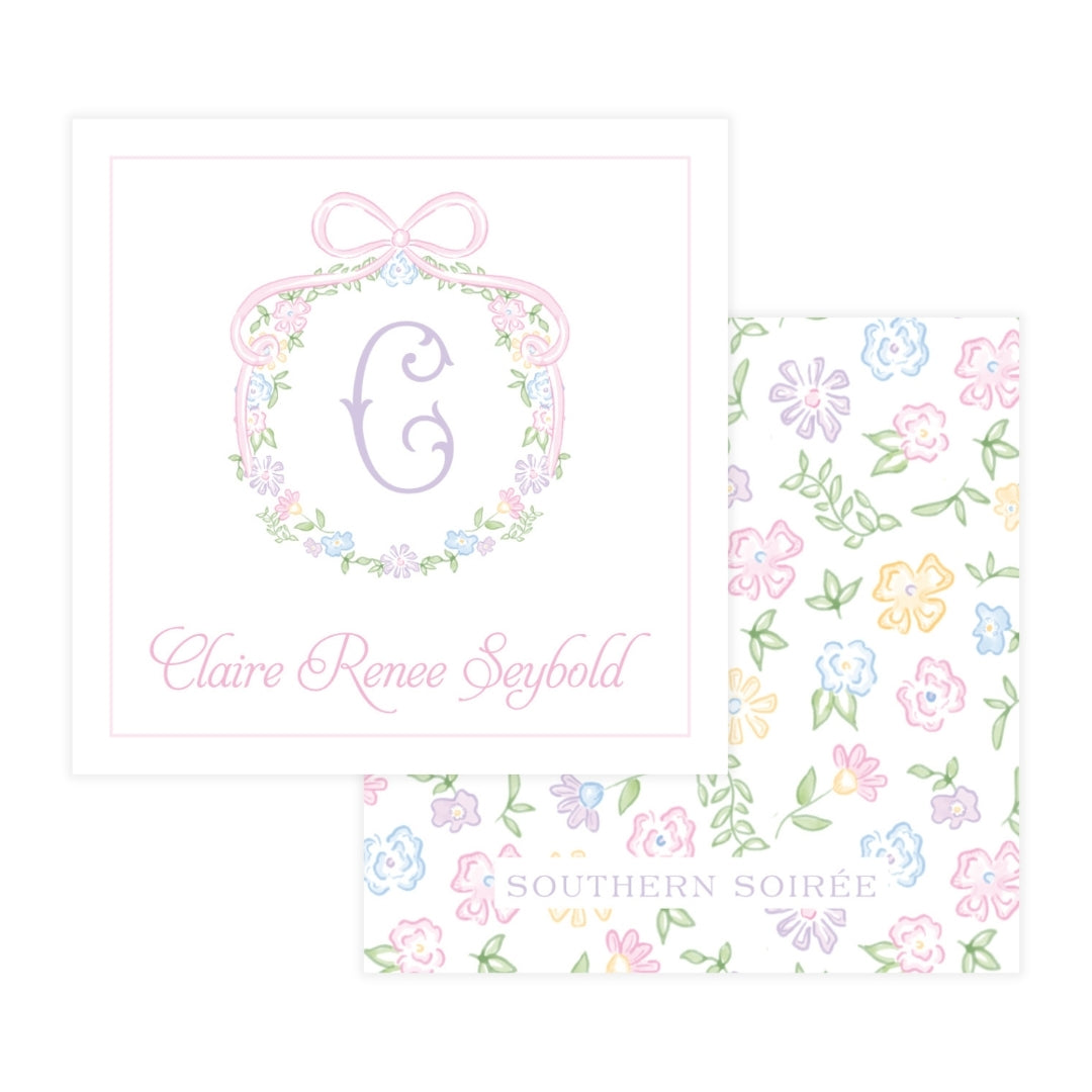 Ditsy Pastel Floral Wreath Square Enclosure Card