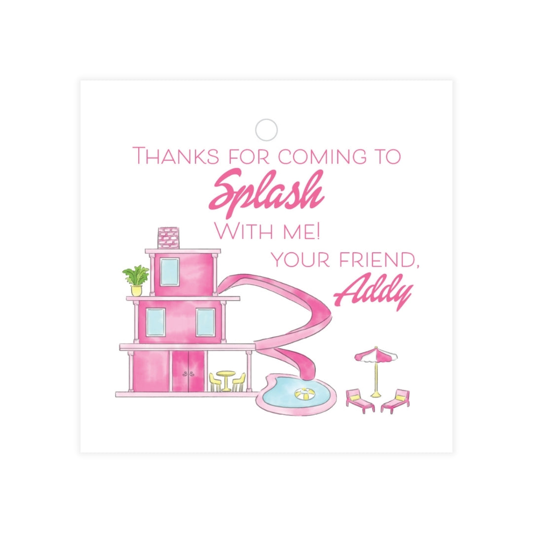 Dreamhouse Pool Party Square Favor Tag