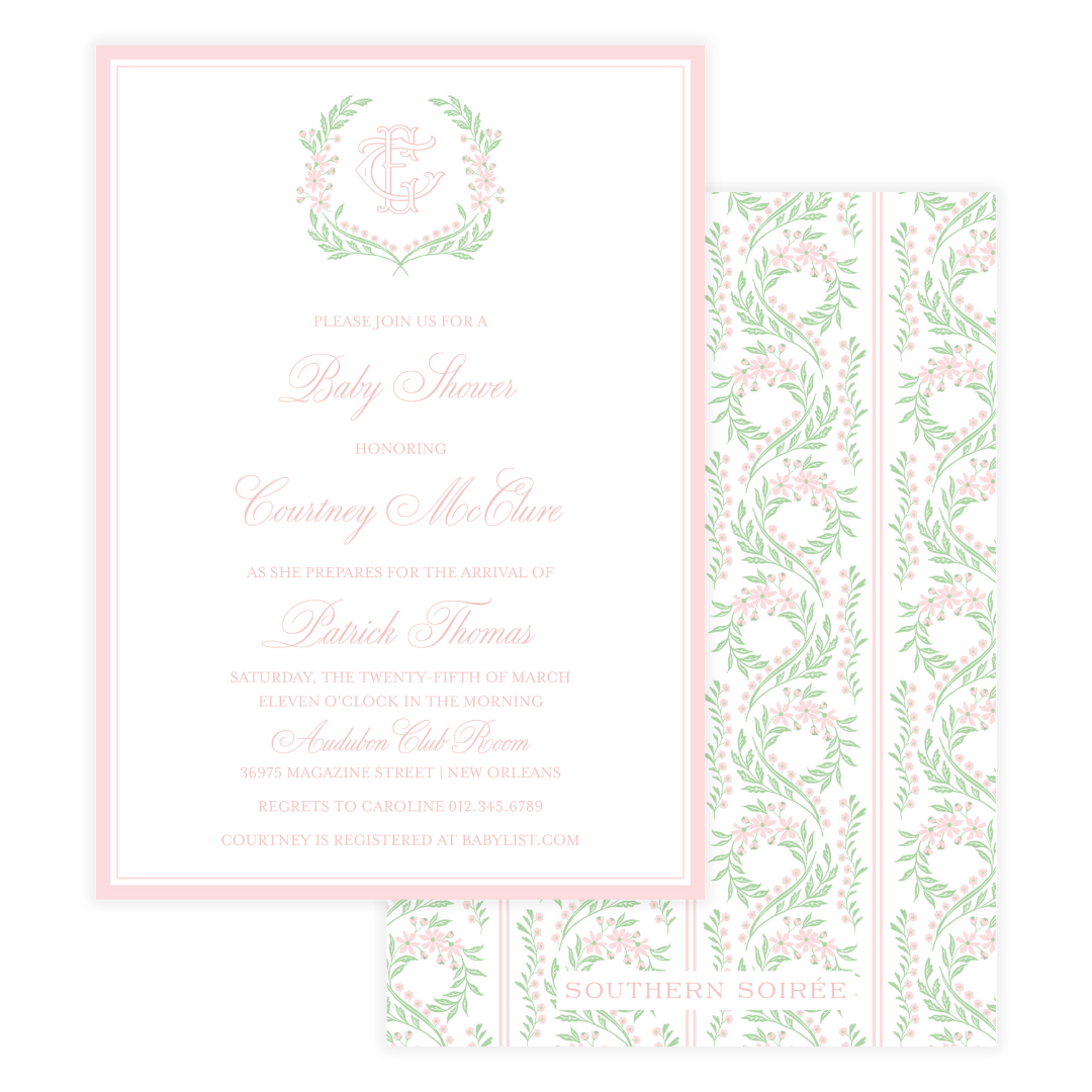 Chinoiserie Pink Block Crest Invitation