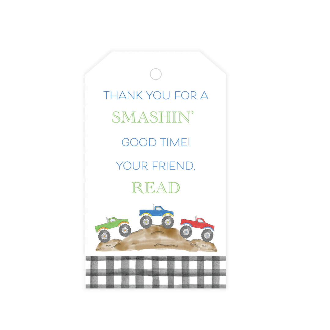 Monster Truck Party Favor Tag