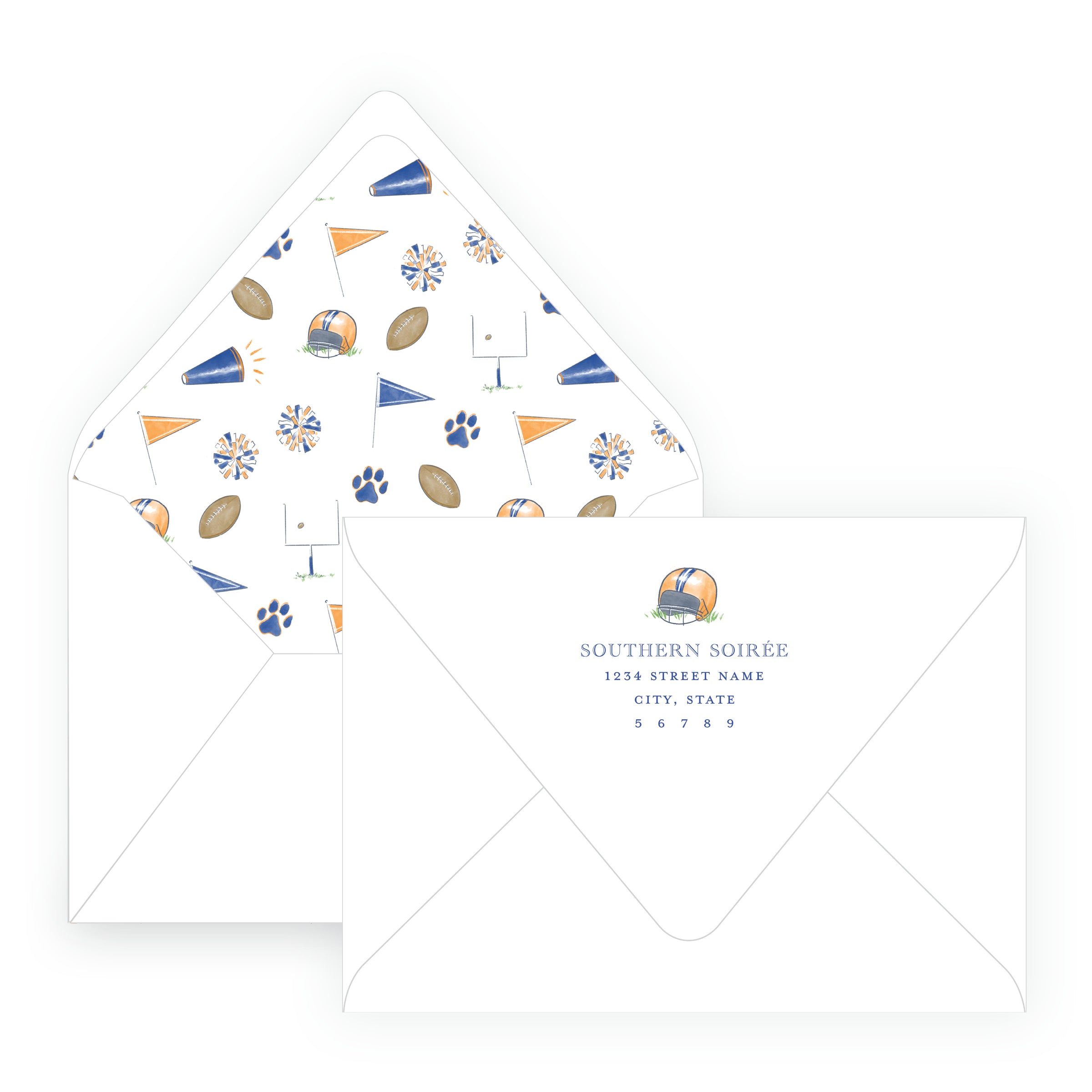 Orange & Navy Cheerleader and Football Player Birthday Invitation - Team Spirit