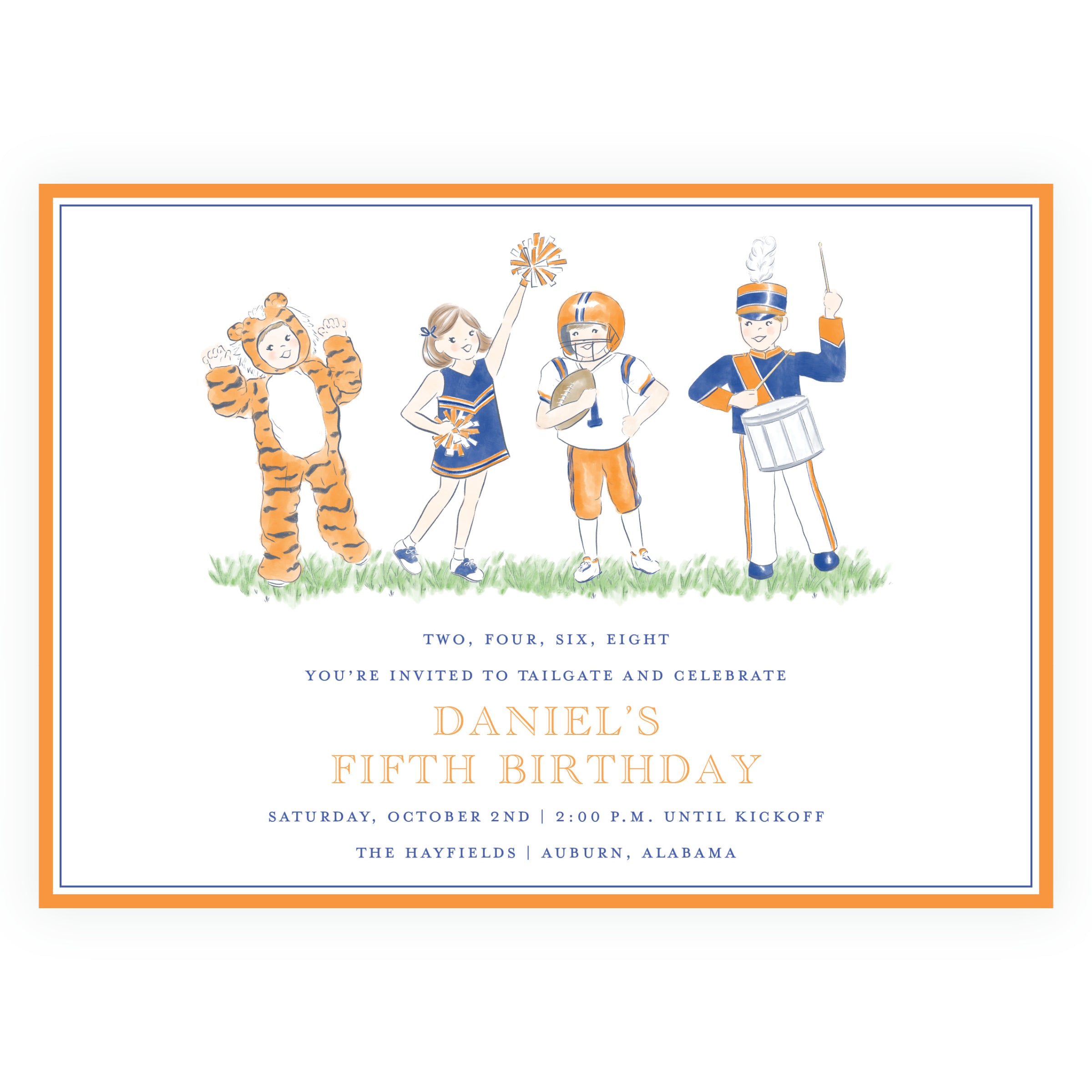 Orange & Navy Football Birthday Invitation- Team Spirit