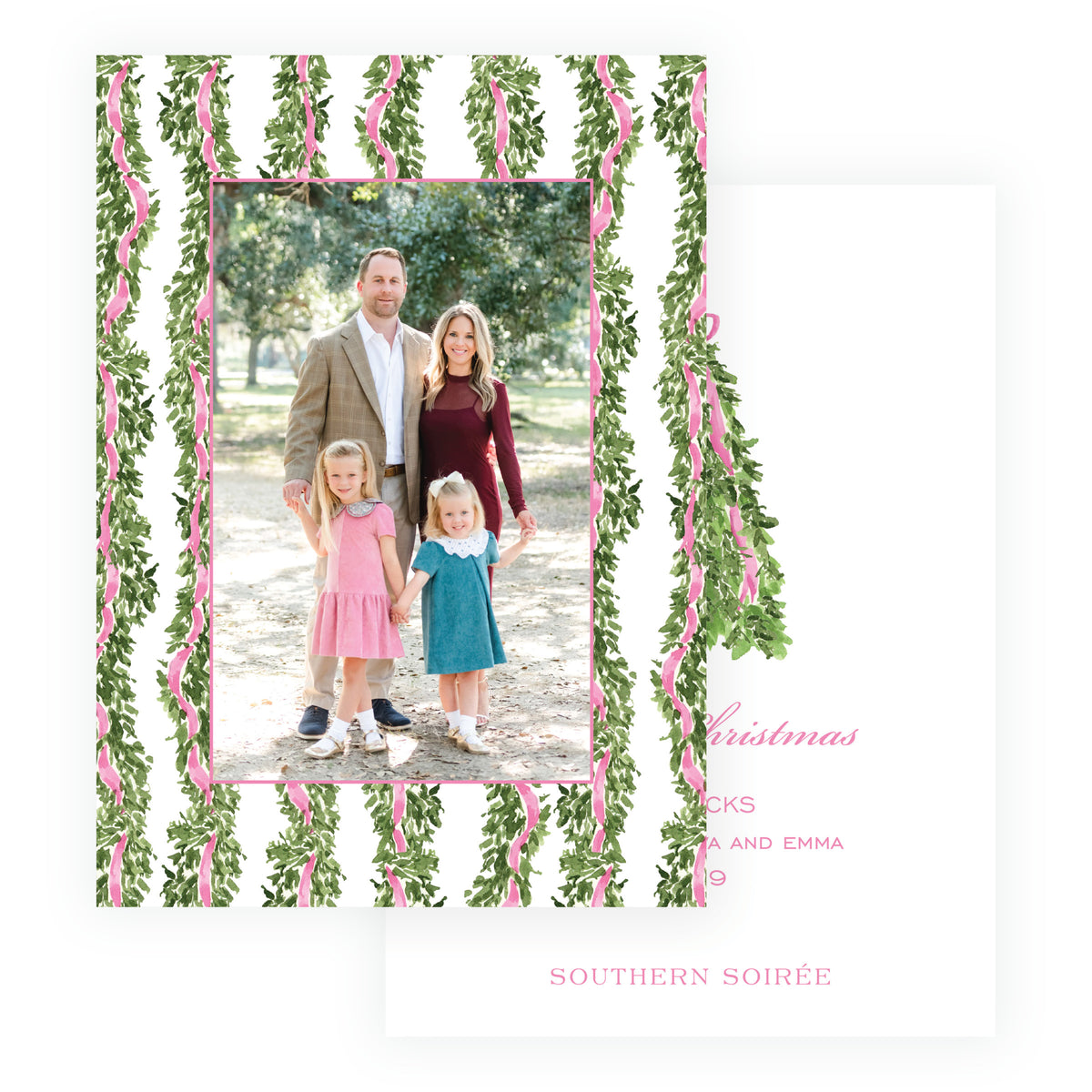Decked in Garland – Pink Ribbon Garland Personalized Christmas Photo Card
