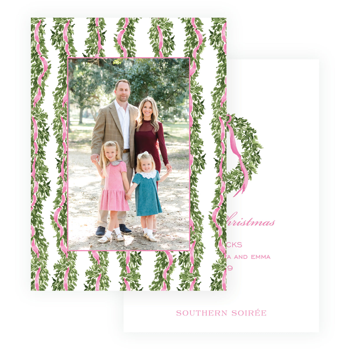 Decked in Garland – Pink Ribbon Garland Personalized Christmas Photo Card