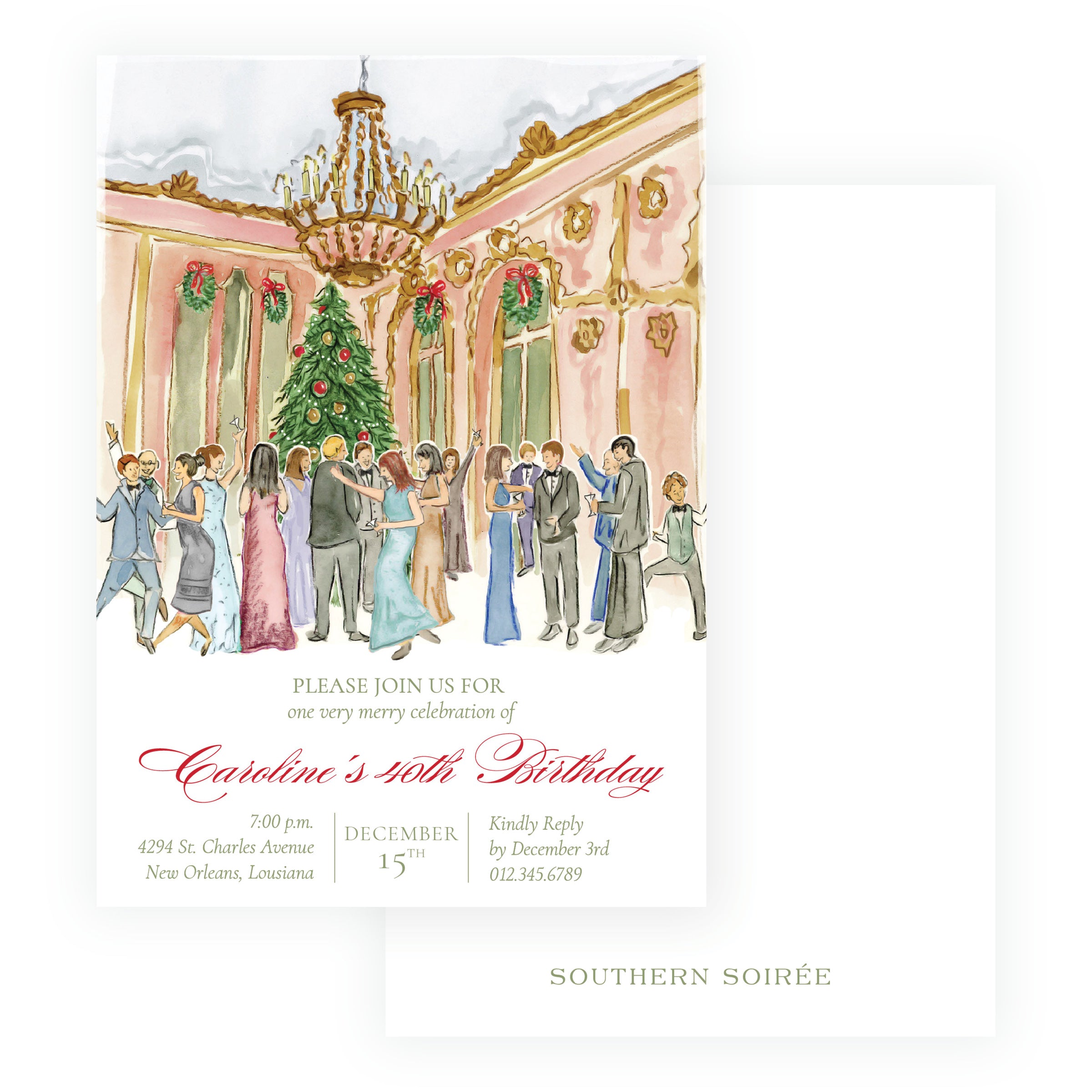 A Very Merry Soirée Christmas Birthday Invitation