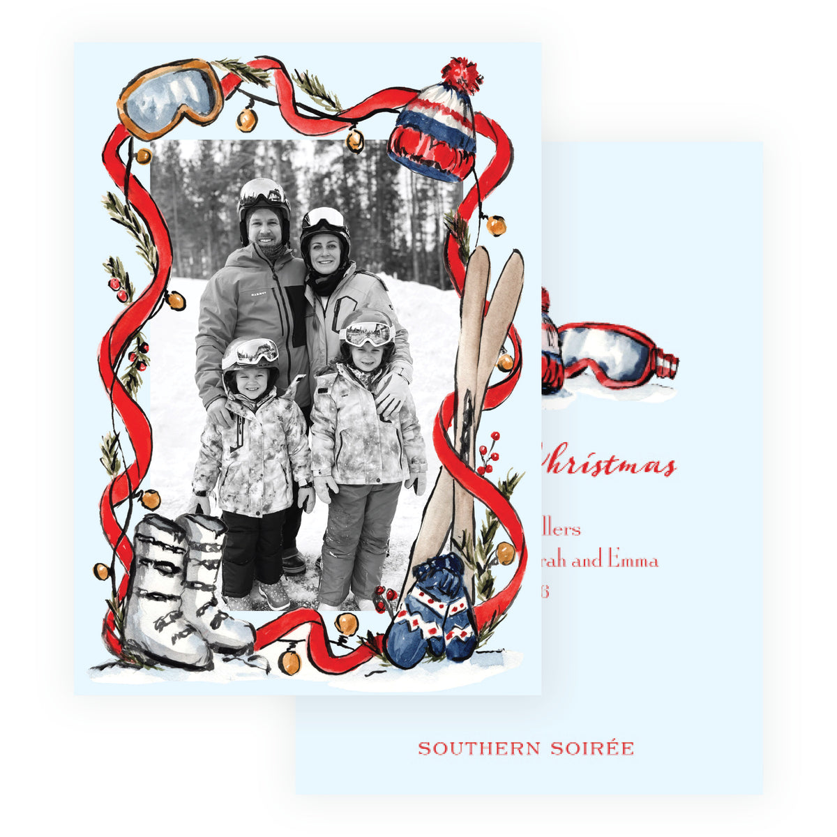Alpine Holiday – Ski Ribbon Frame Personalized Holiday Photo Card