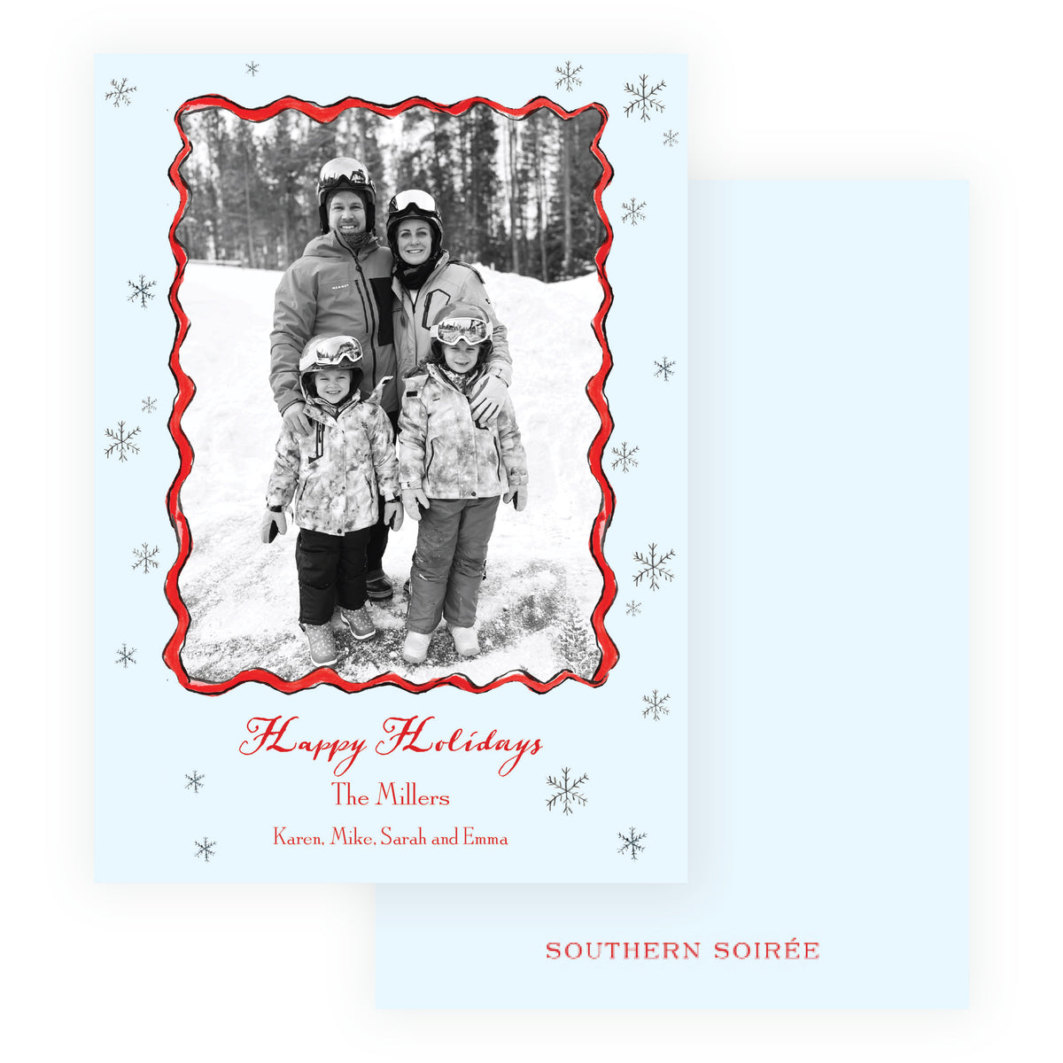 Alpine Holiday – Snowflake Ski Frame Personalized Holiday Photo Card