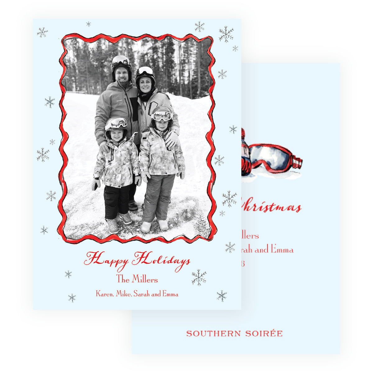 Alpine Holiday – Snowflake Ski Frame Personalized Holiday Photo Card