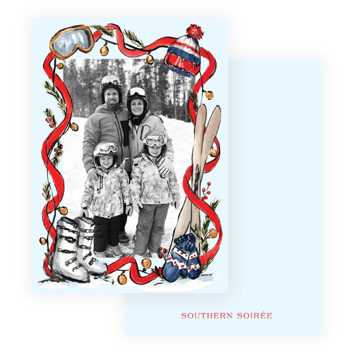 Alpine Holiday – Ski Ribbon Frame Personalized Holiday Photo Card