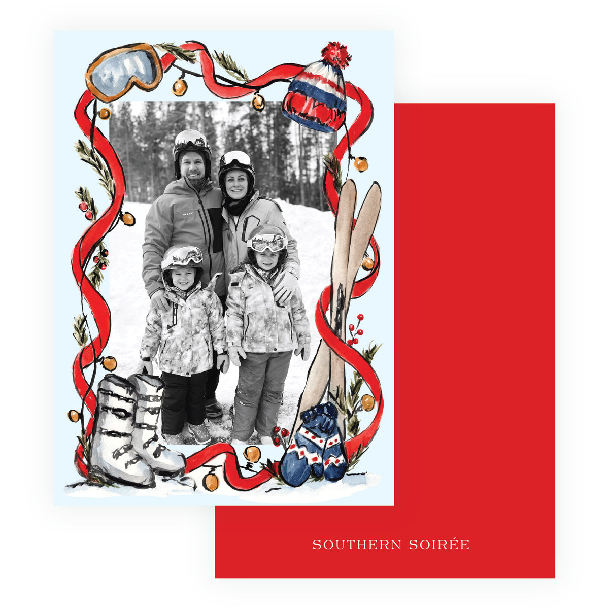 Alpine Holiday – Ski Ribbon Frame Personalized Holiday Photo Card
