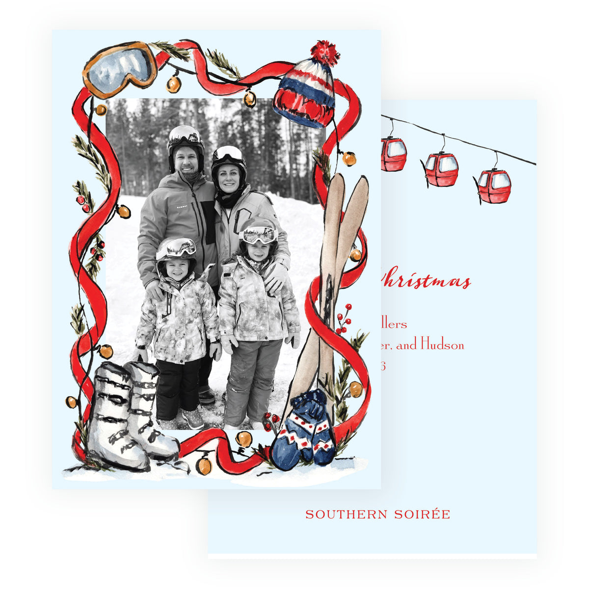 Alpine Holiday – Ski Ribbon Frame Personalized Holiday Photo Card