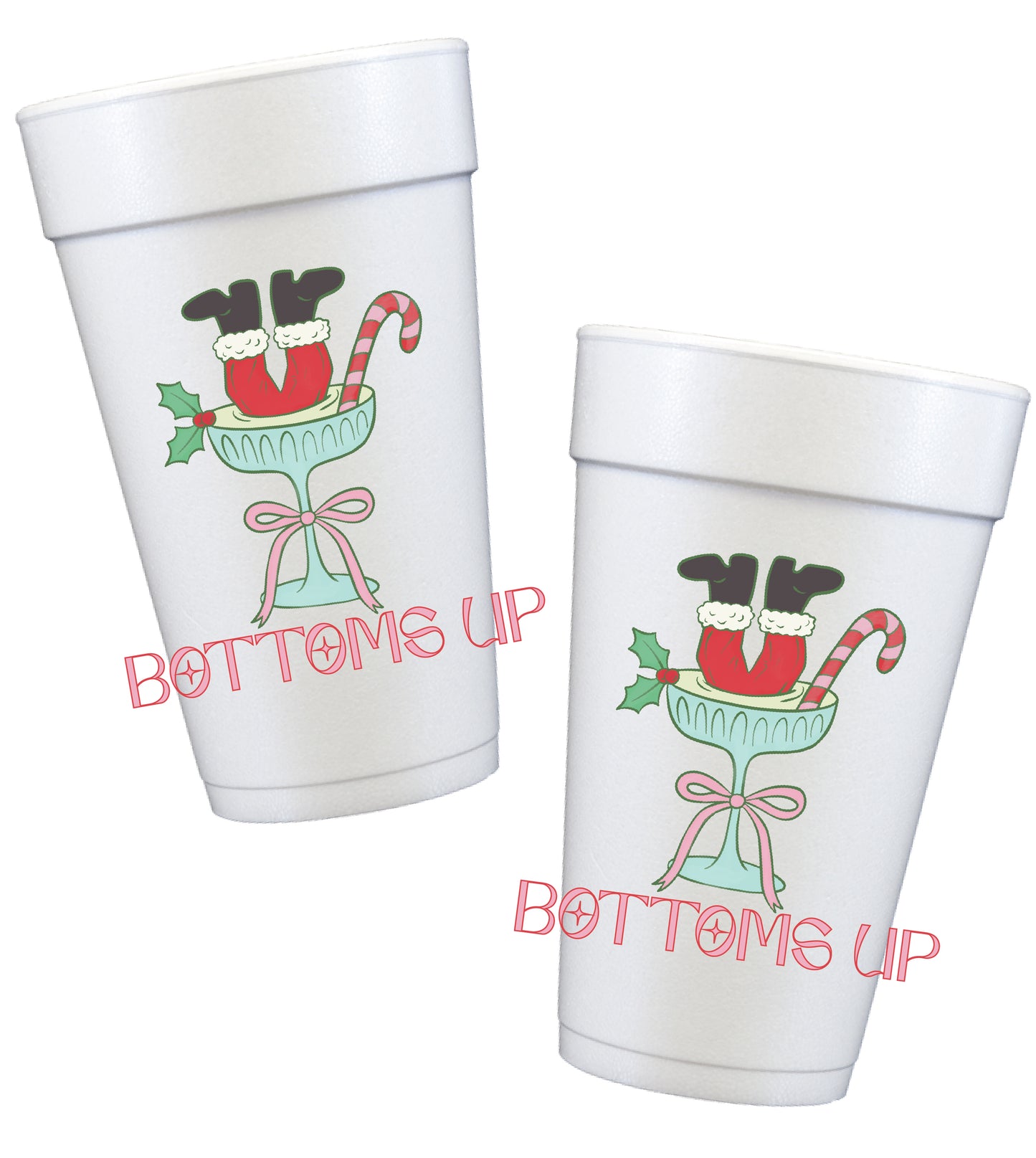 Santa Bottom's Up Styrofoam Cups