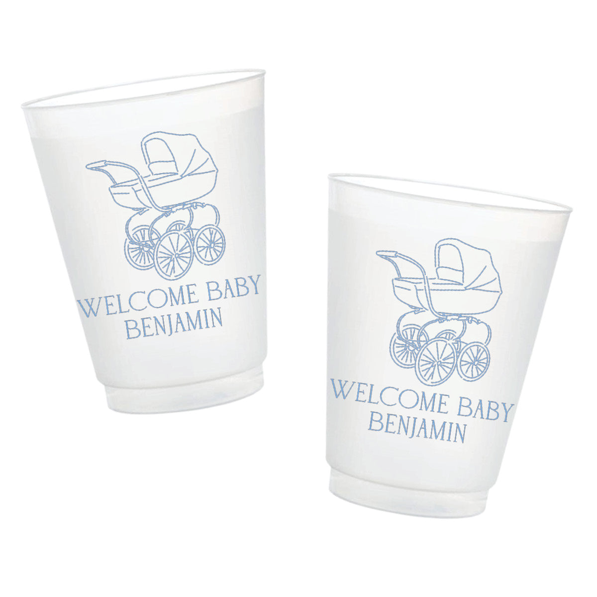 Baby Carriage Shower Personalized Frosted Cups Blue