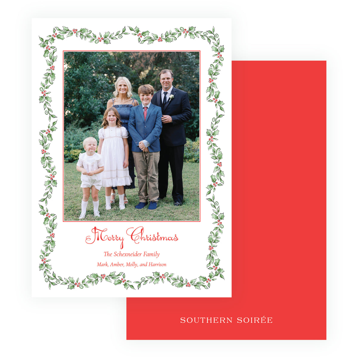 Holiday Holly Bordered Personalized Christmas Photo Card