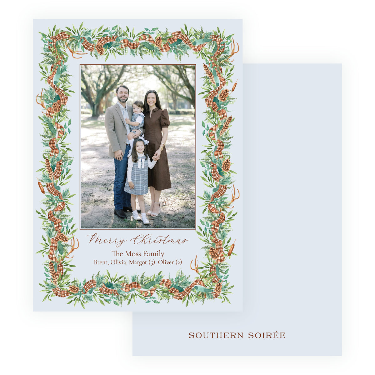Woodland Christmas Garland Border Personalized Christmas Photo Card