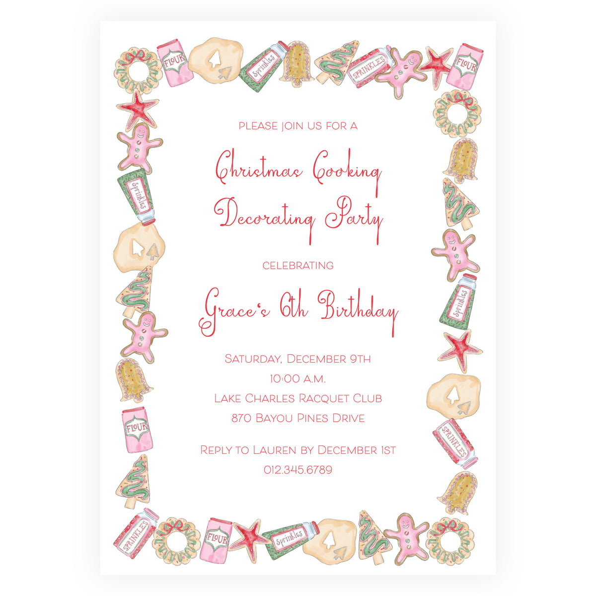 Dashing Through the Dough Christmas Cookie Decorating Birthday Party Invitation