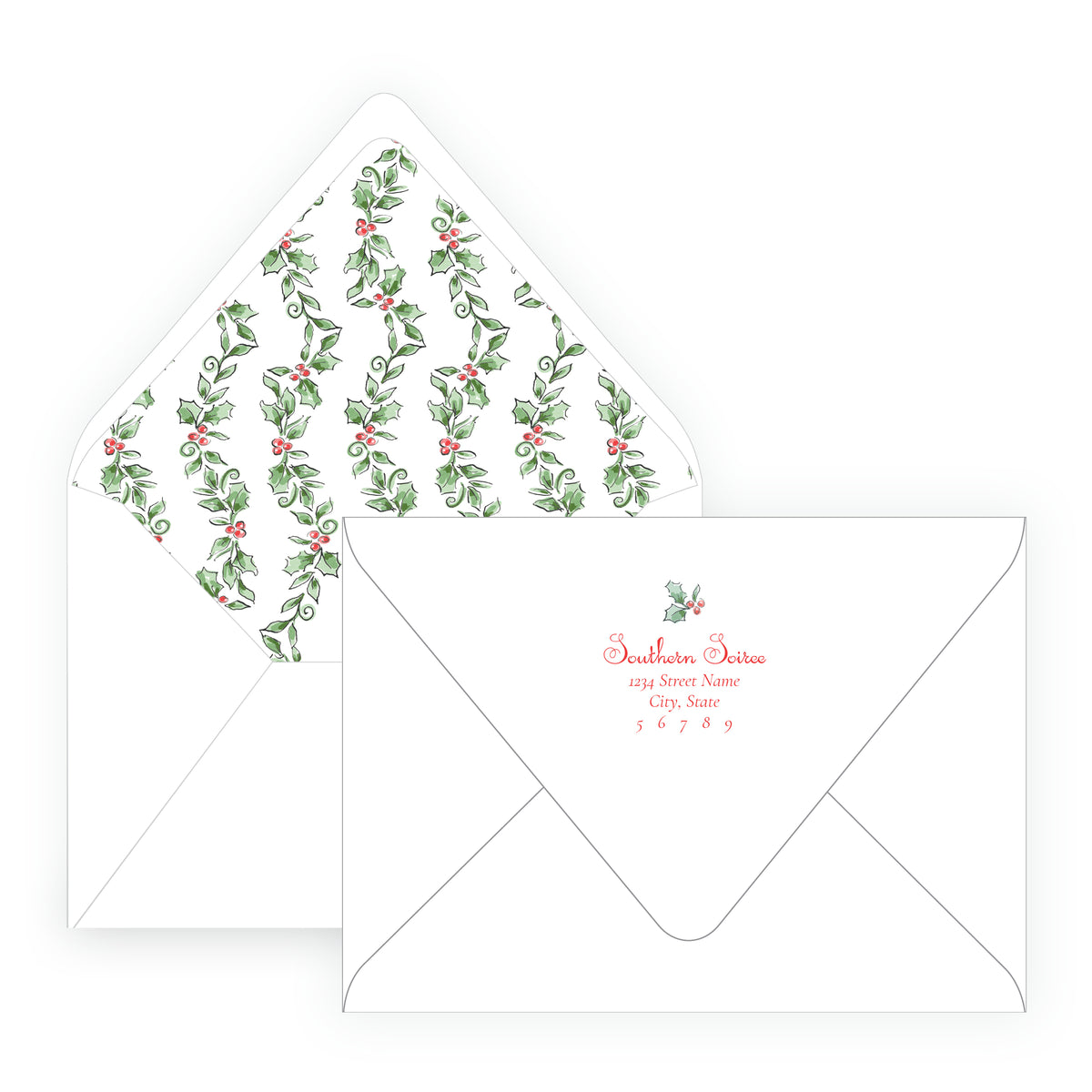 Holiday Holly Full Border Personalized Christmas Photo Card