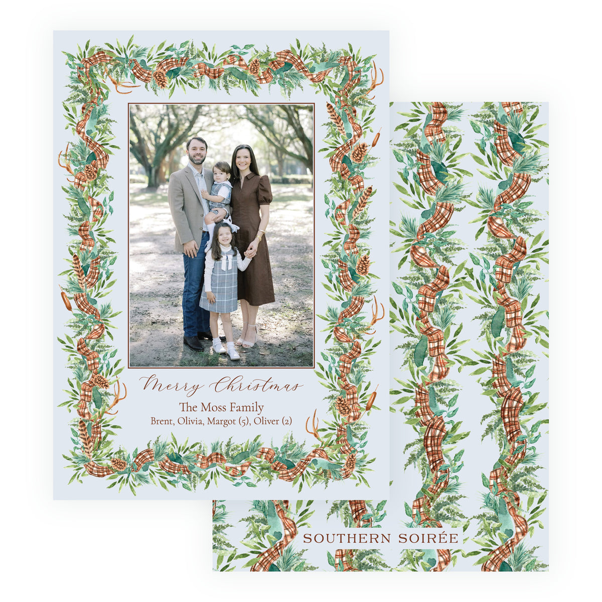 Woodland Christmas Garland Border Personalized Christmas Photo Card