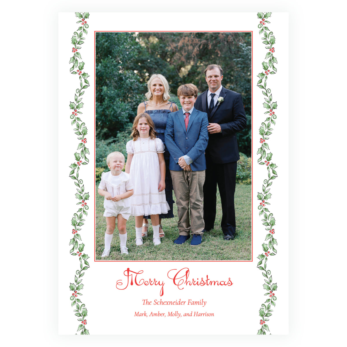 Holiday Holly Vine Personalized Christmas Photo Card
