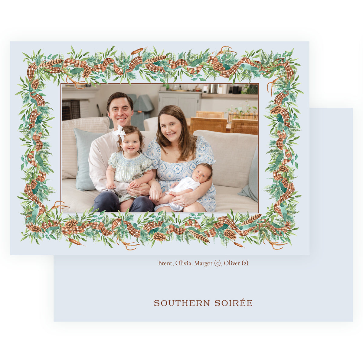 Woodland Christmas Landscape Garland Personalized Christmas Photo Card