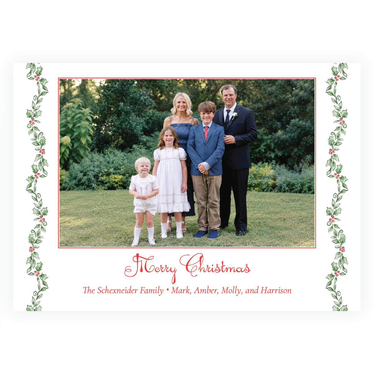 Holiday Holly Landscape Greeting Personalized Christmas Photo Card