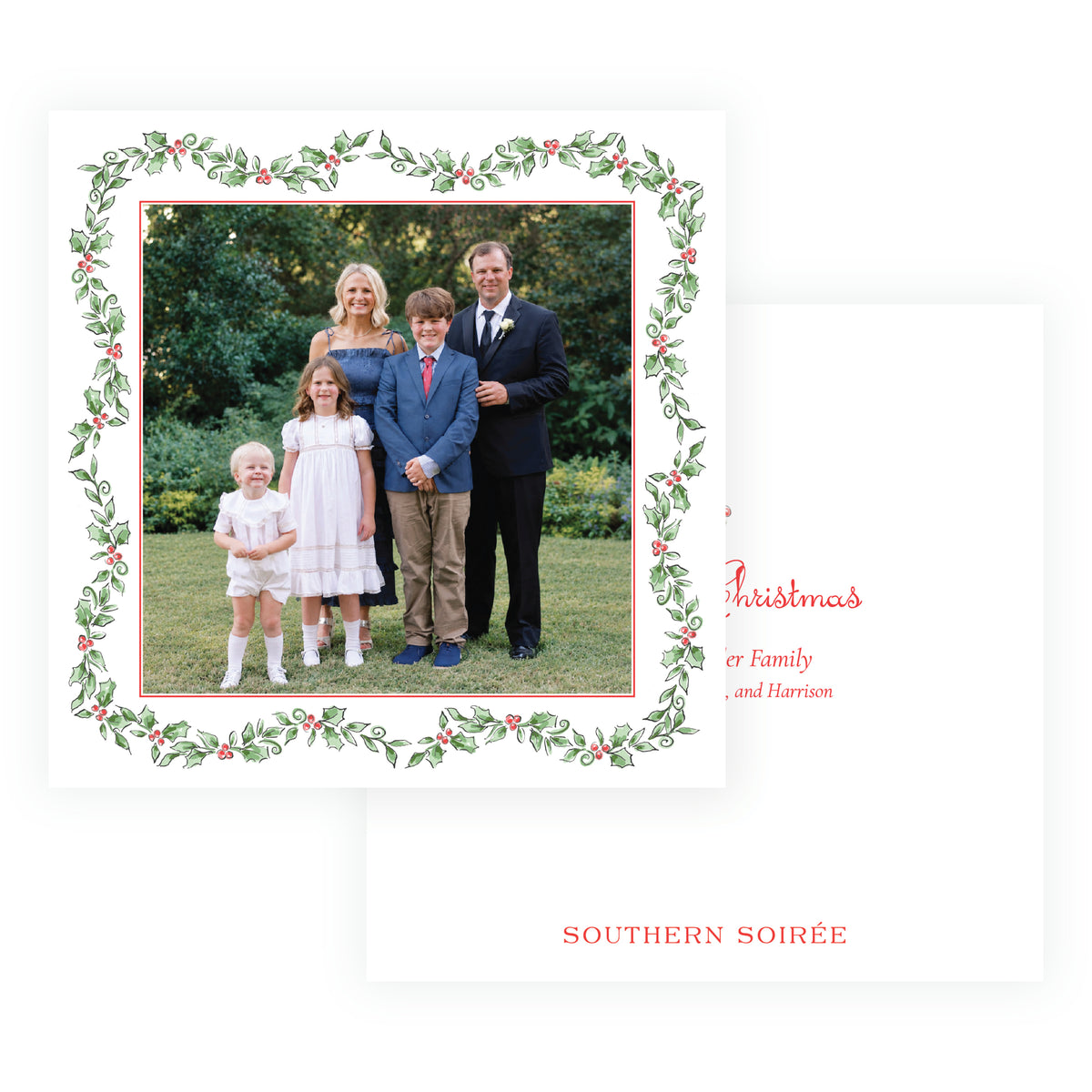 Holiday Holly Square Personalized Christmas Photo Card