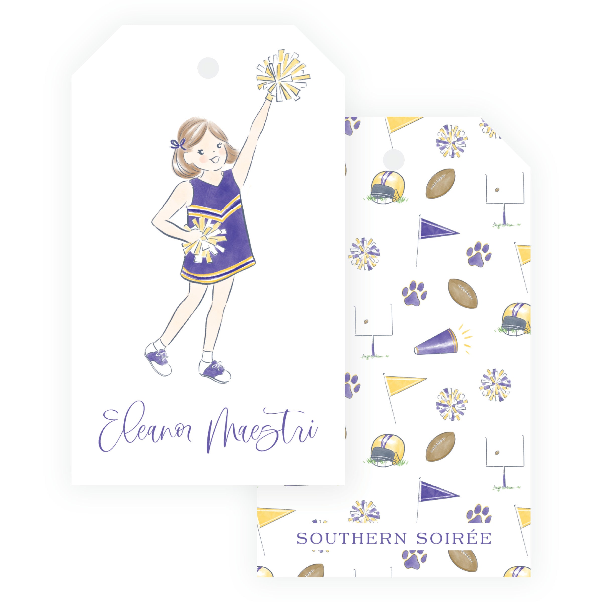 Purple and Gold Cheerleader Gift Tags – Team Spirit