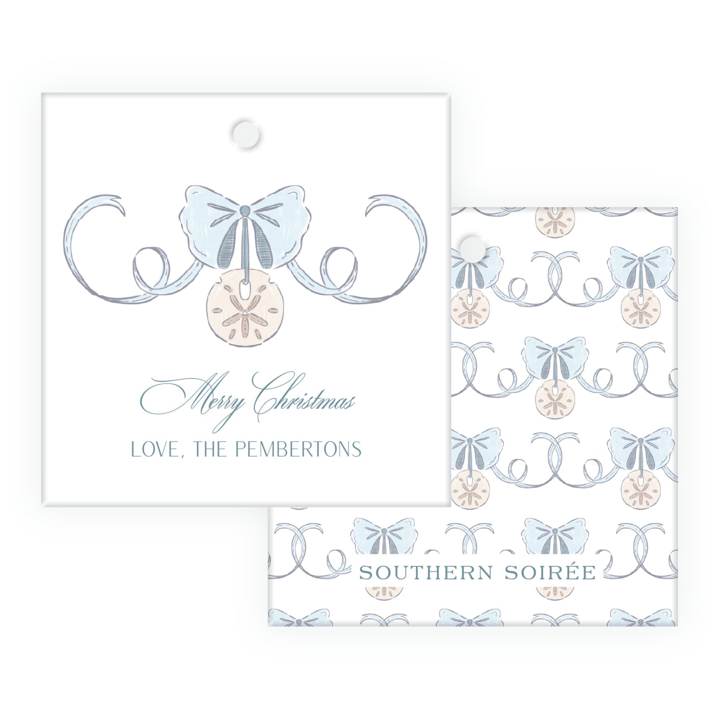 Coastal Christmas Crest Square Gift Tag